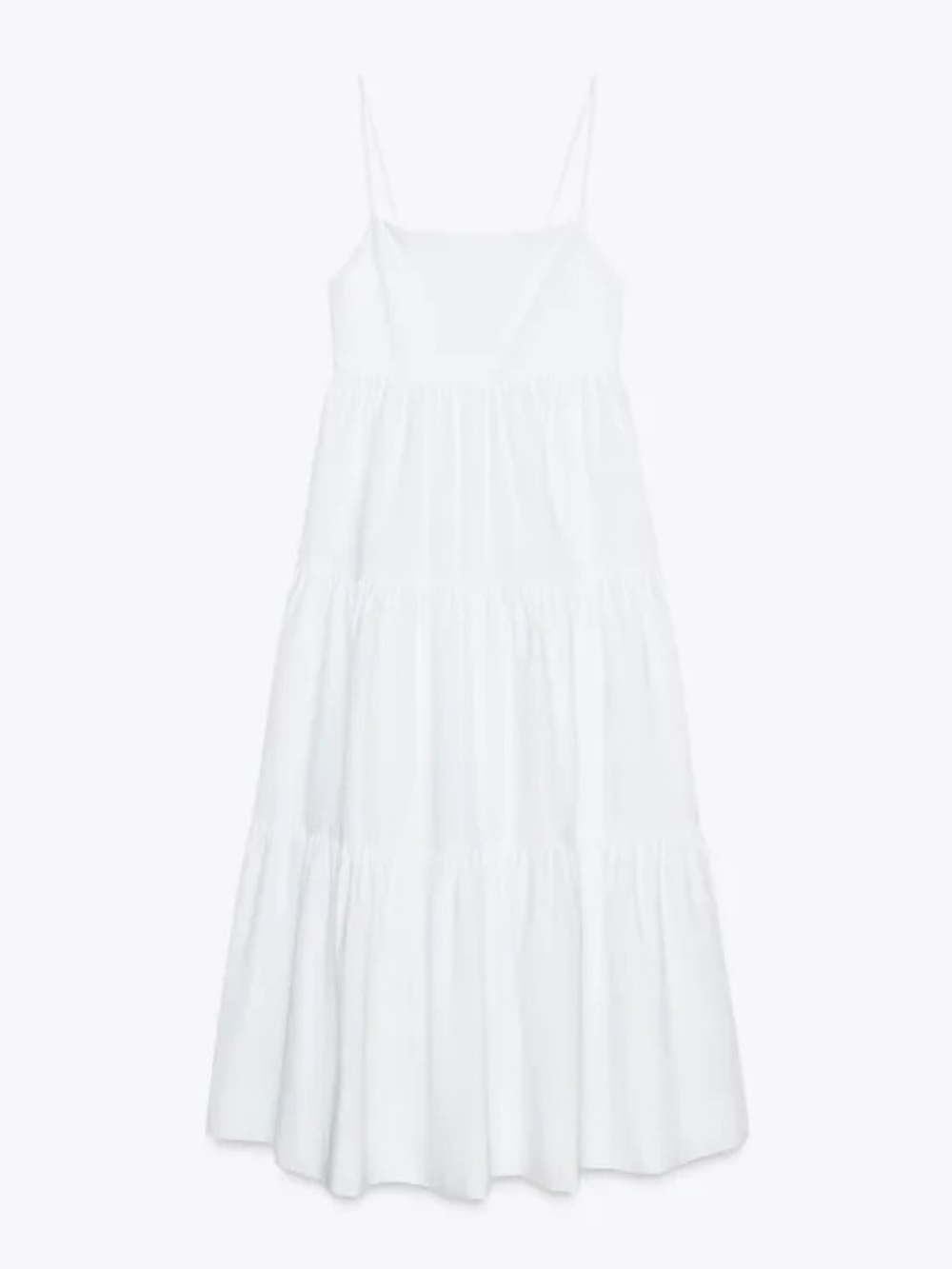 ZARA Organic Cotton Poplin White Tiered Sleeveless Tie-back Midi Dress. - Picture 6 of 13